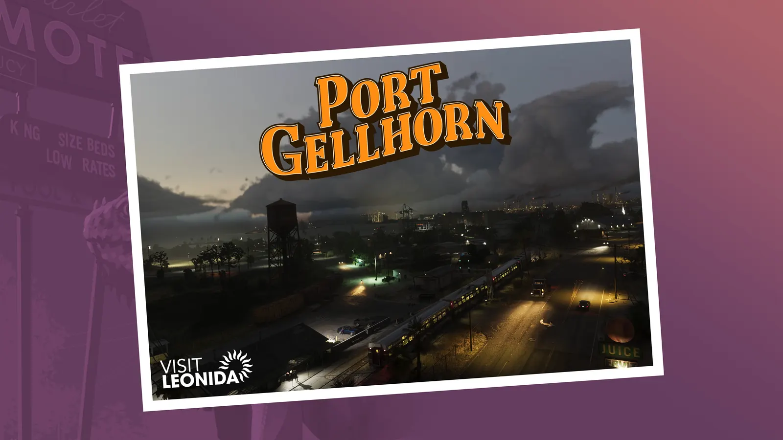 Port Gellhorn in Grand Theft Auto VI, an industrial waterfront under a heavy sky.